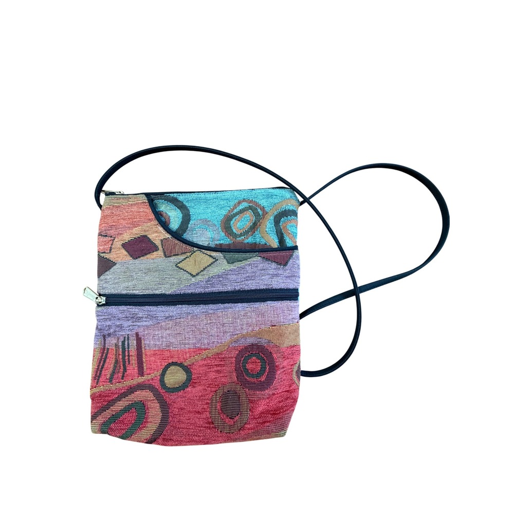Danny‎ K Crossbody Bag Multicolor Pockets Tapestry Geometric USA Made 9.5"x8.5"